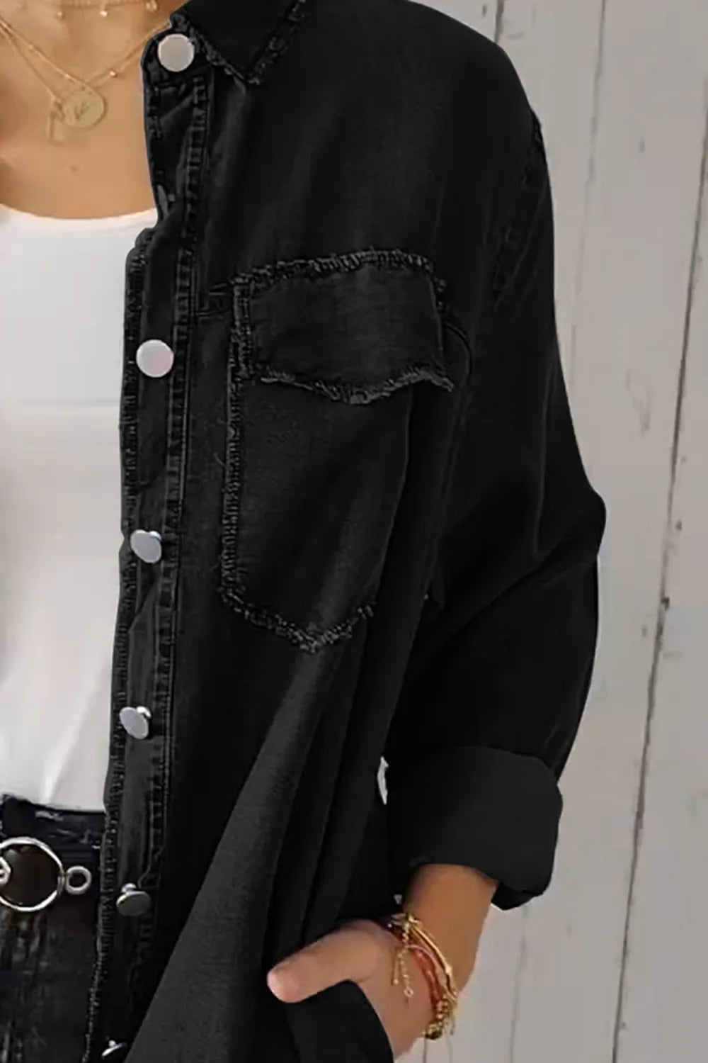 Full Size Pocketed Button Up Long Sleeve Denim Jacket 