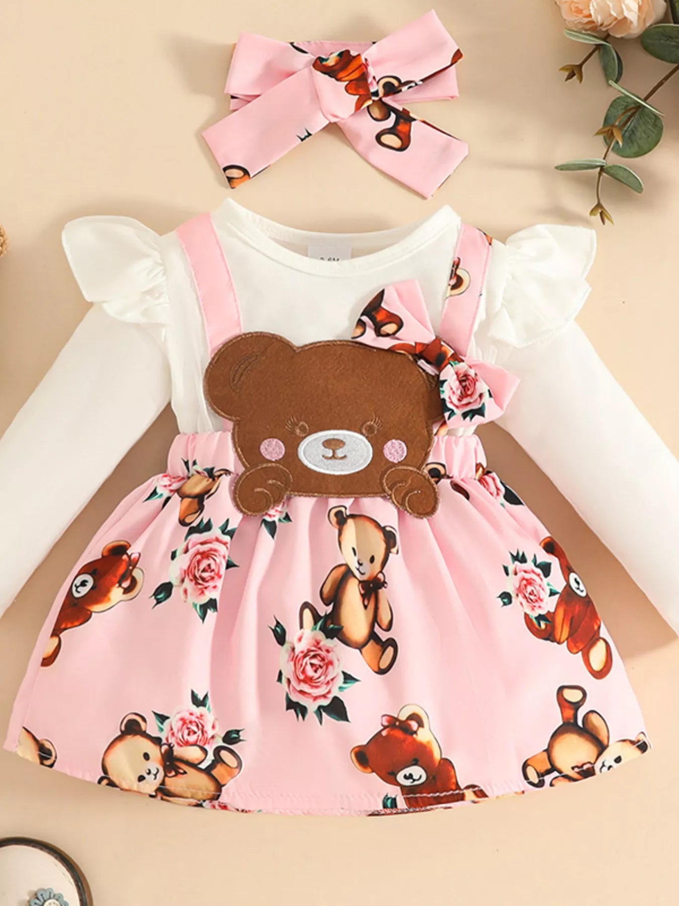 Children's Bear Long Sleeve Dress with Headband 
