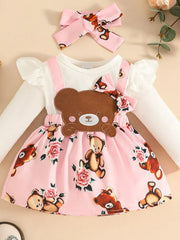 Children's Bear Long Sleeve Dress with Headband 