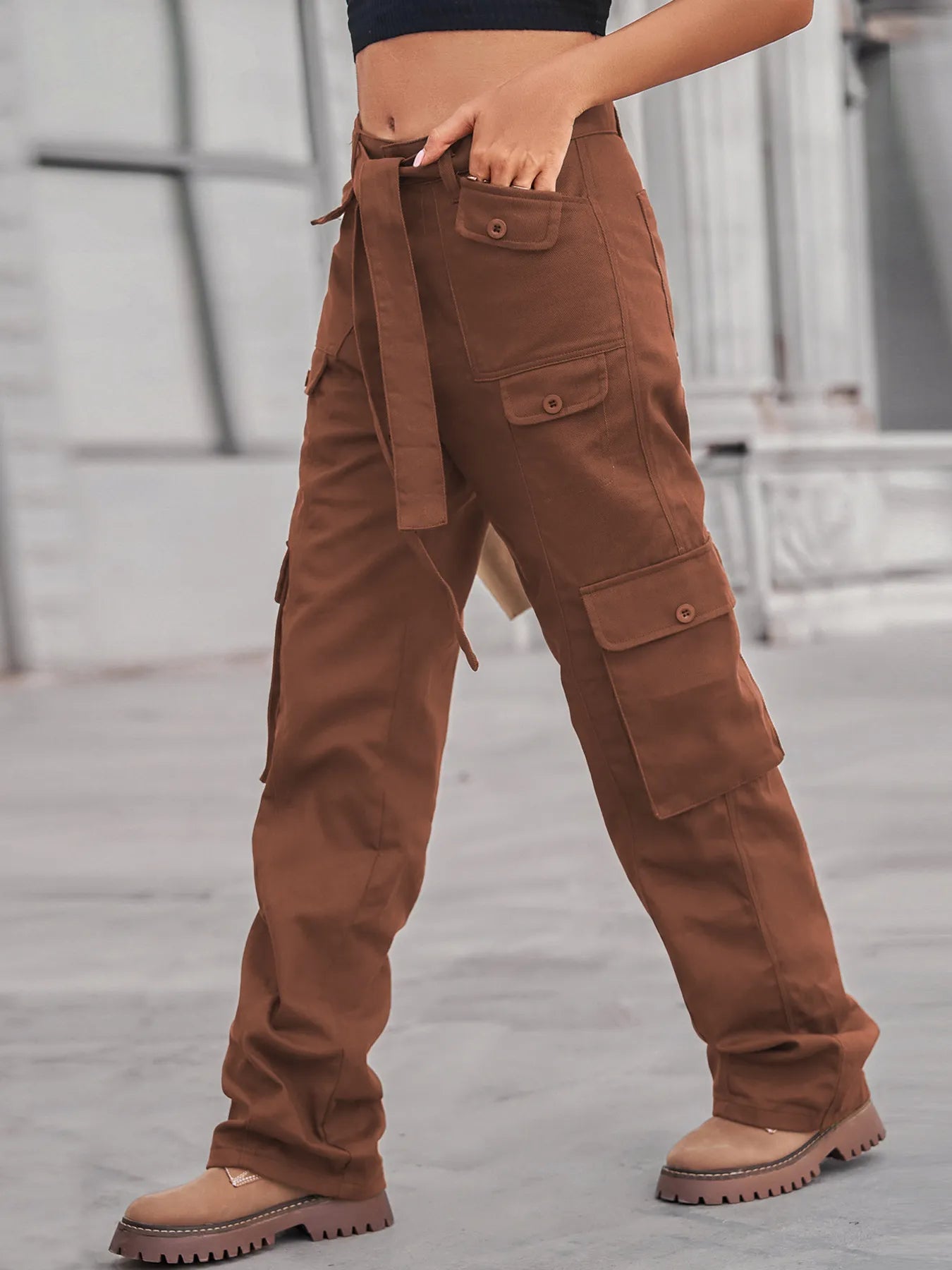 High-Waisted Multi-Pocket Cargo Jeans 
