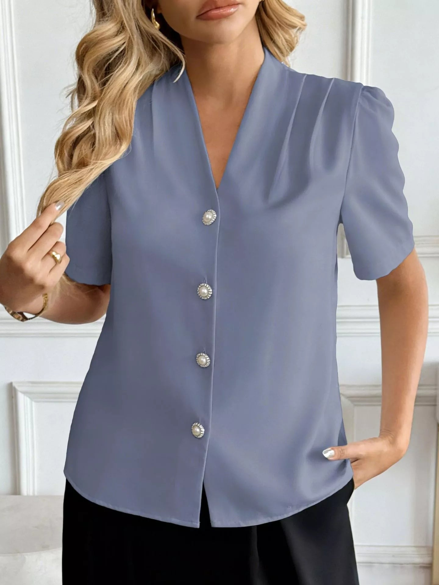 V-Neck Button-Down Shirt 