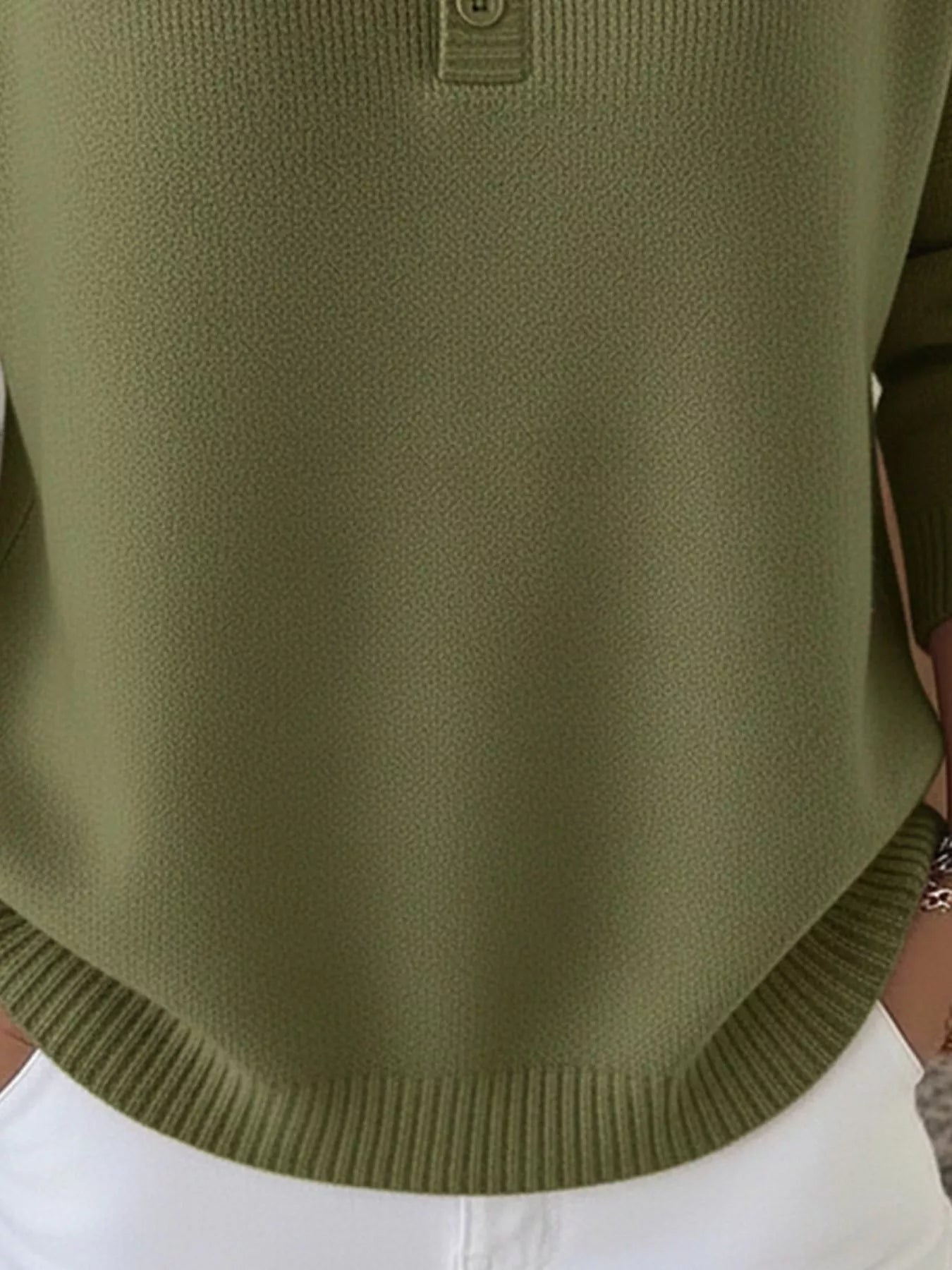 Full Size Half Button Long Sleeve Knit Top Plus Size 