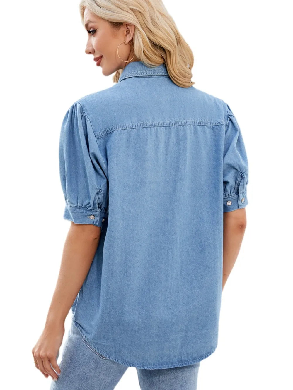 Collared Neck Button Up Denim Shirt 