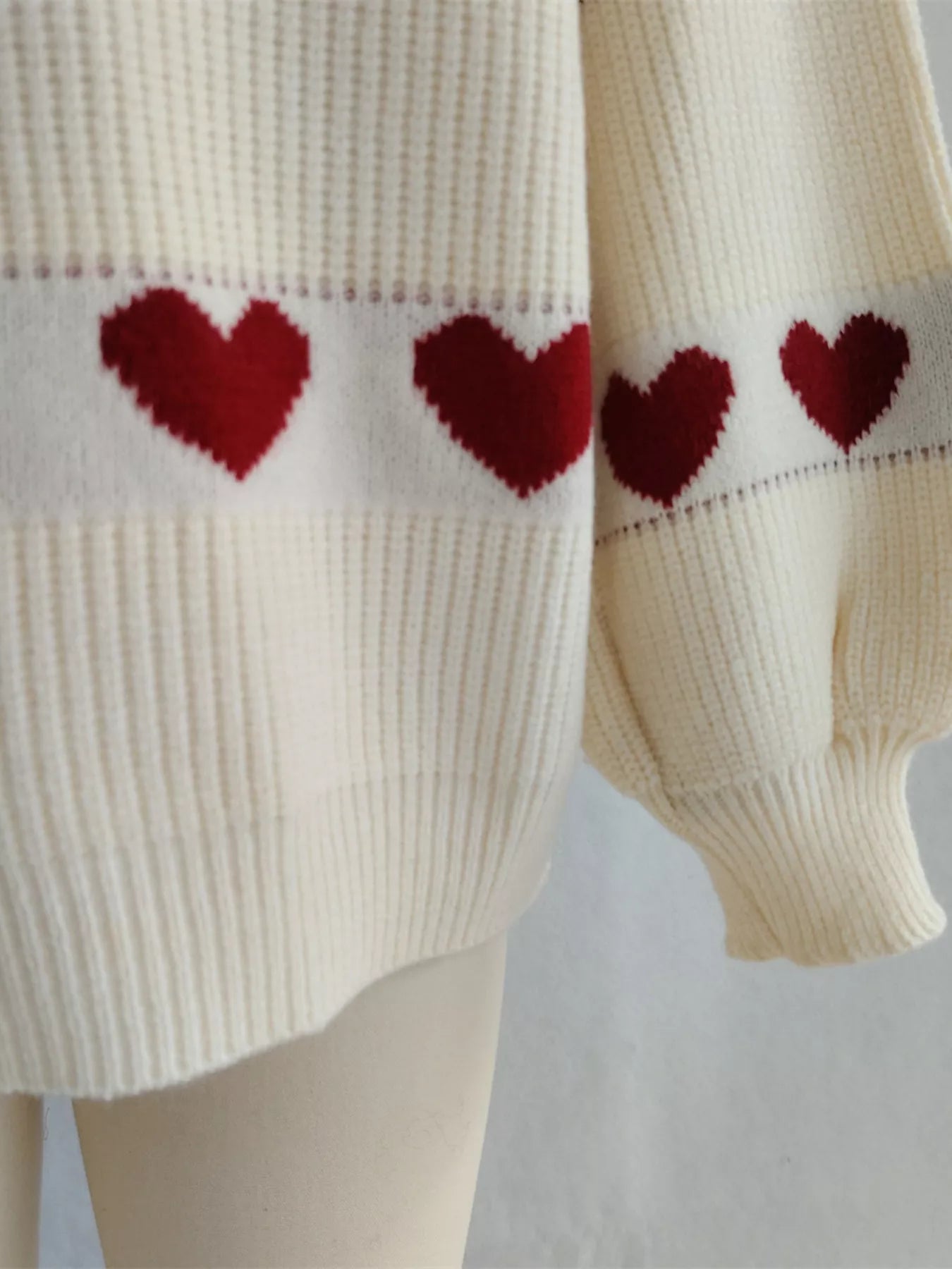 Heart Pattern Dropped Shoulder Sweater 