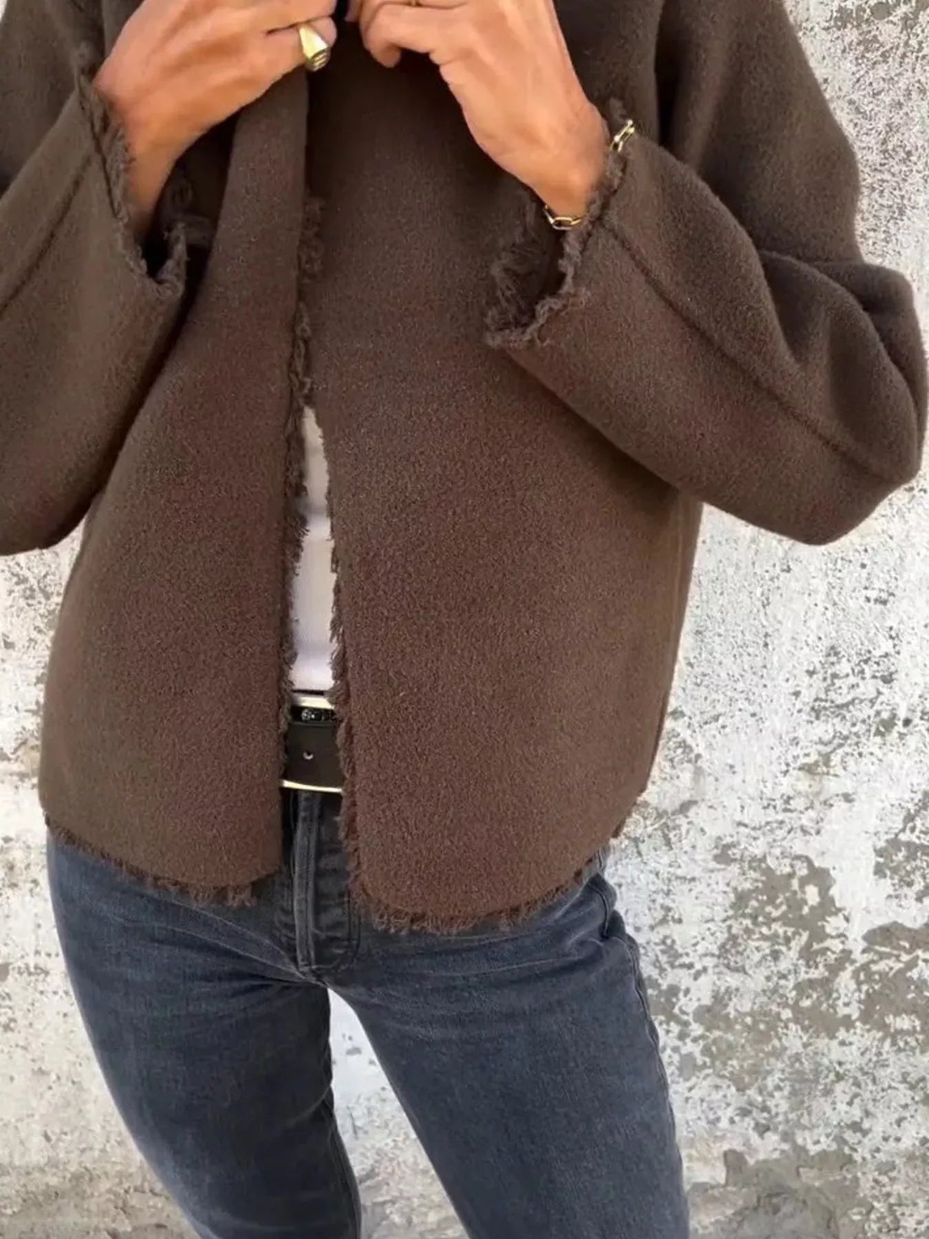 Full Size One Button Frayed Edge Cardigan Plus Size 