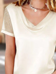 Cowl Neck Polka Dot Short Sleeve Top 