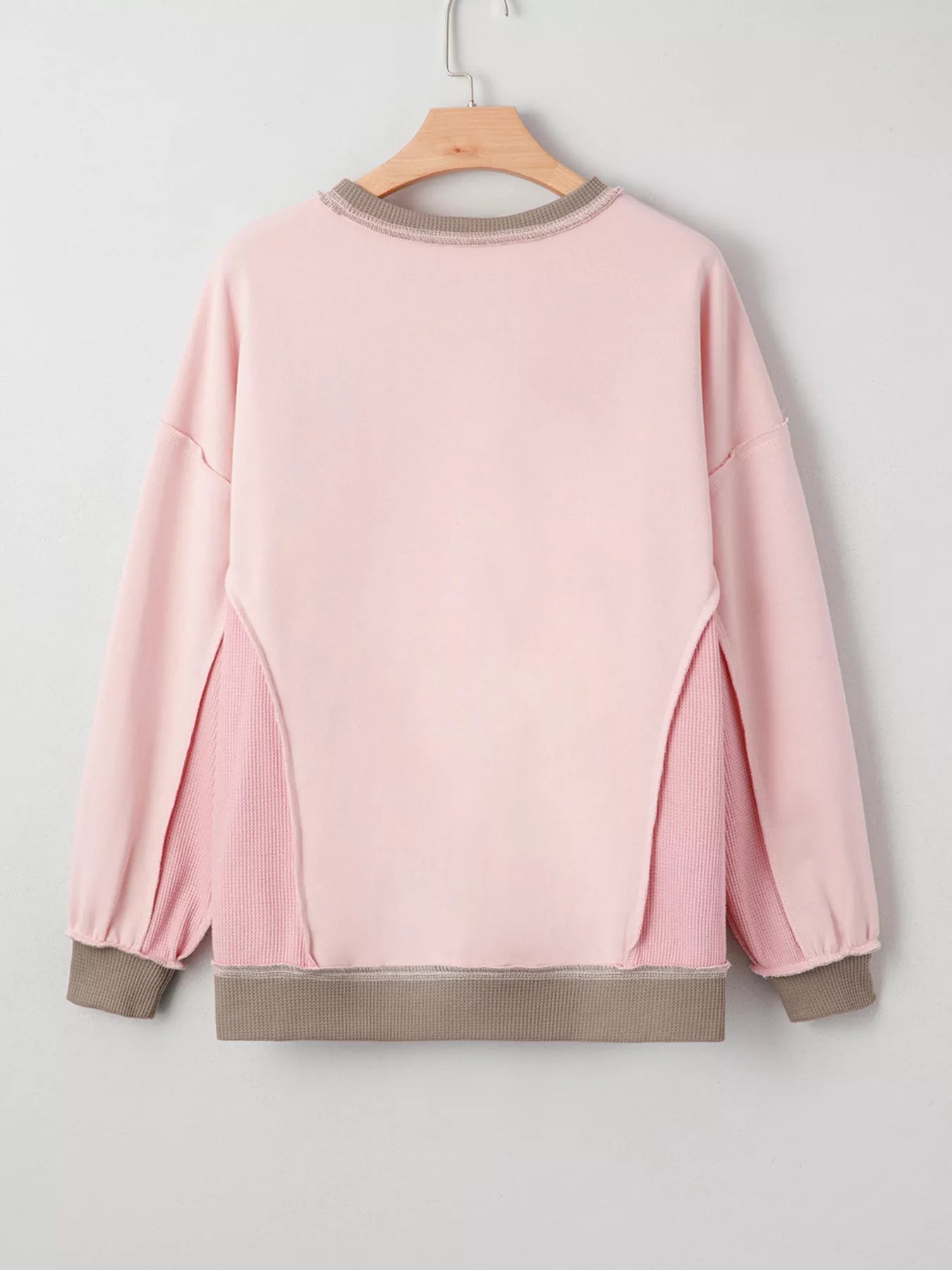 Color Block Mix Texture Waffle Patchwork Oversize Sweatshirt 