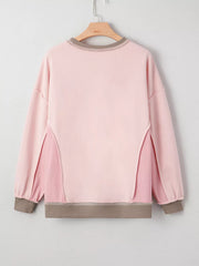 Color Block Mix Texture Waffle Patchwork Oversize Sweatshirt 