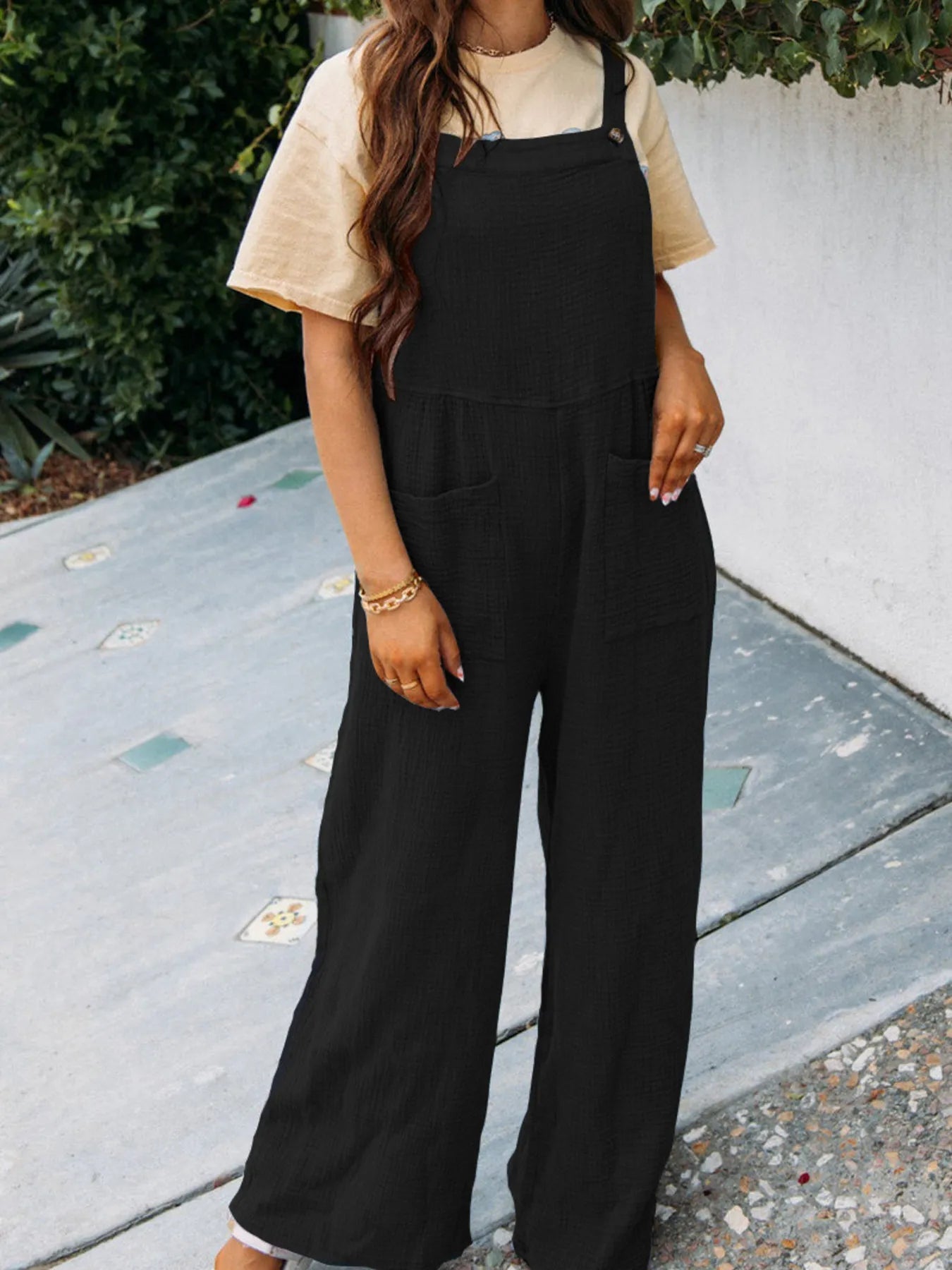 Full Size Casual Wide Leg Textured Overalls Plus Size 