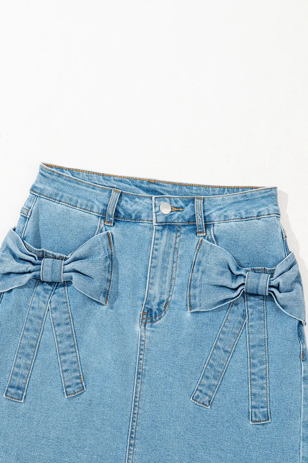 Acid Wash Bowknot Details High Waist Denim Skirt 