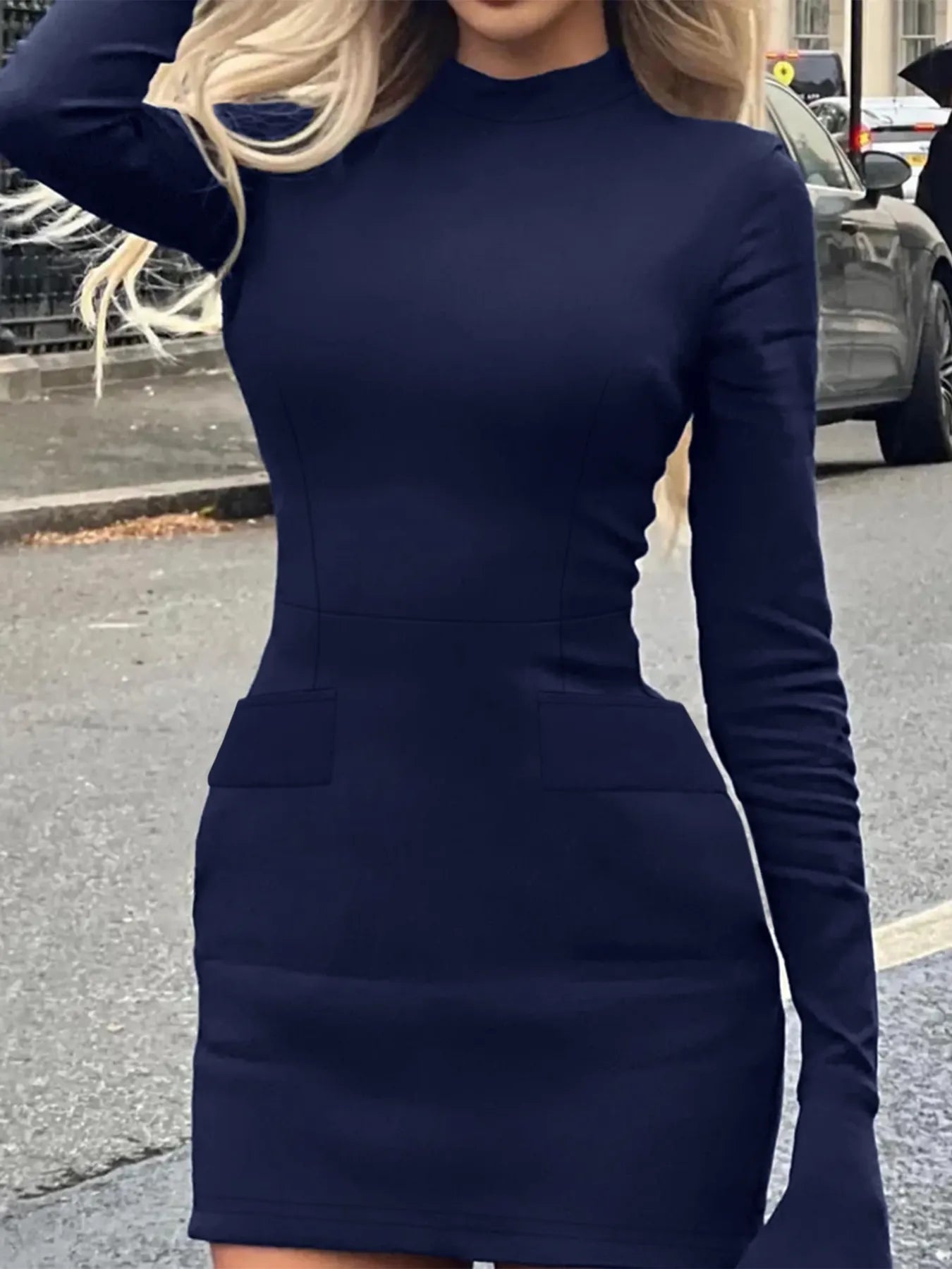Long Sleeve Bodycon Mini Dress with Pockets 