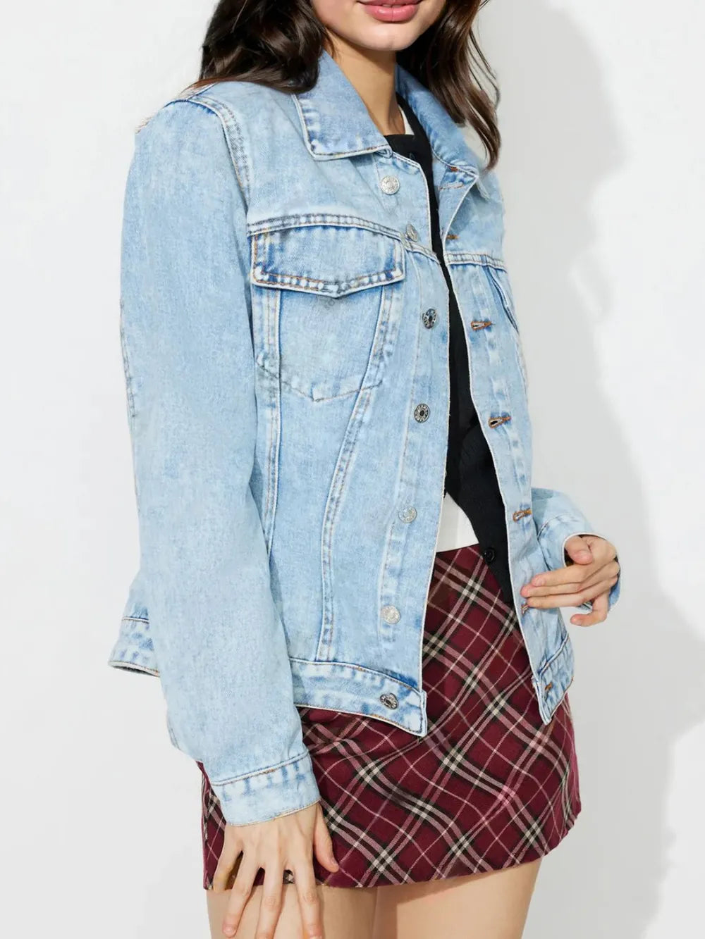 Button Up Long Sleeve Denim Shacket 