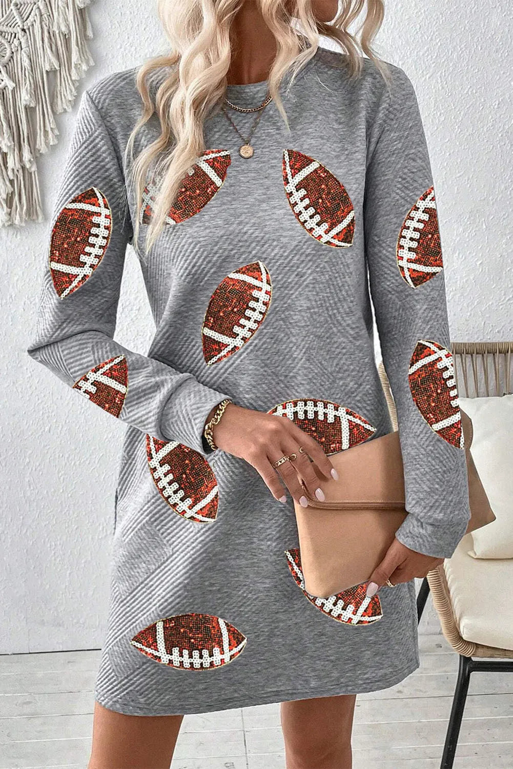 Sequin Football Long Sleeve Mini Dress 