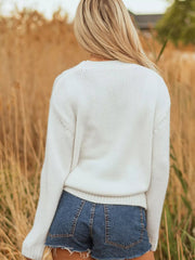 Embroidered Bow Boots Graphic Drop Shoulder Sweater 