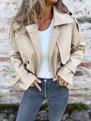 Full Size Long Sleeve Button Up Trench Coat Plus Size 