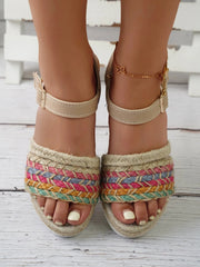 Braided Rainbow Platform Wedge Sandals 