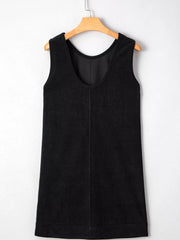 Corduroy Sleeveless Mini Dress with Patched Pockets 