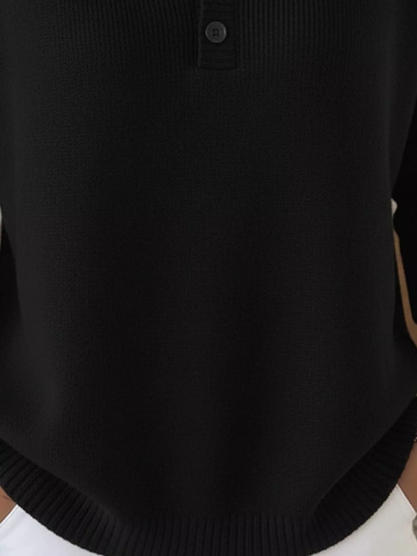 Full Size Half Button Long Sleeve Knit Top Plus Size 