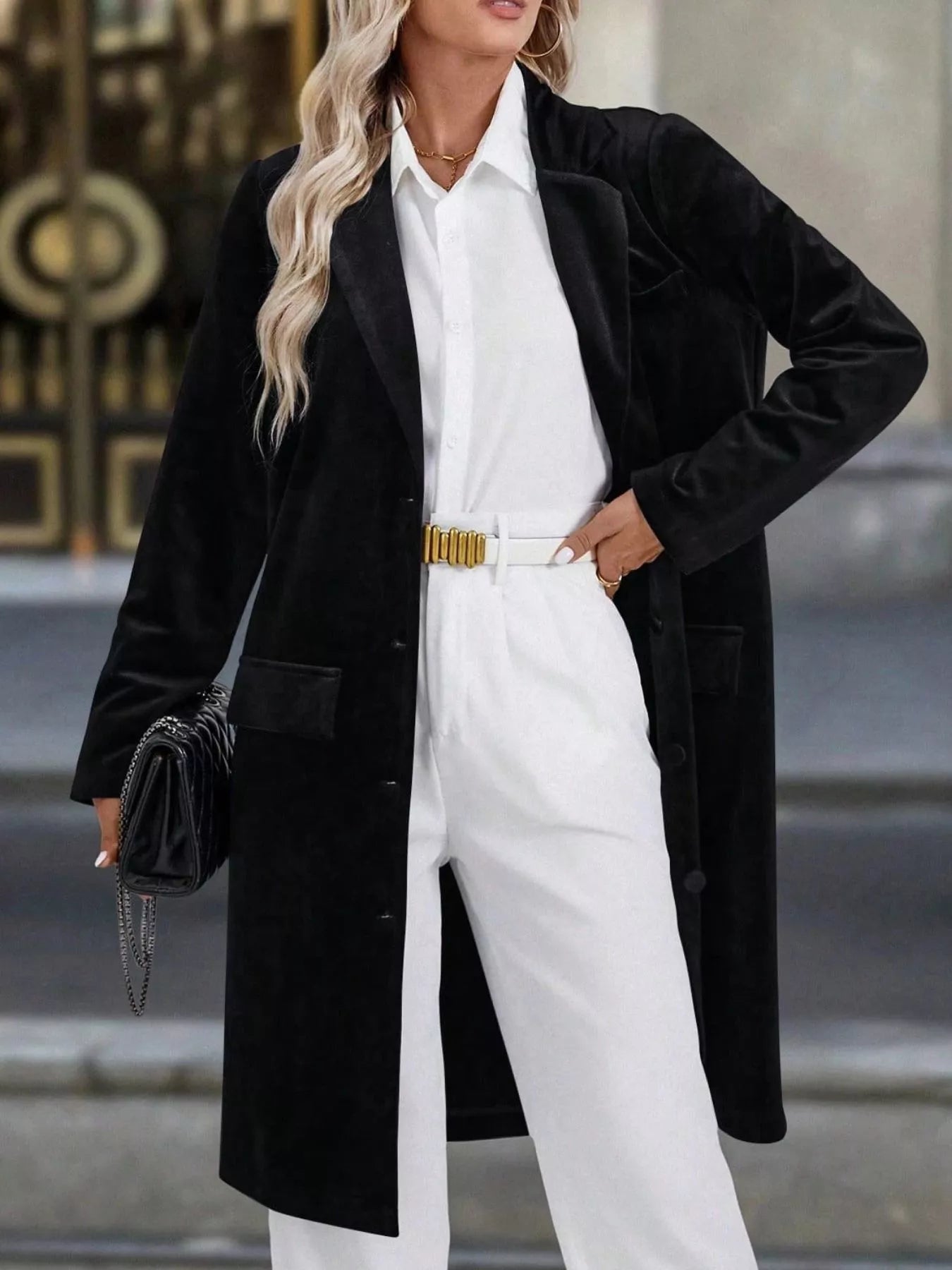 Lapel Collar Long Sleeve Longline Coat 