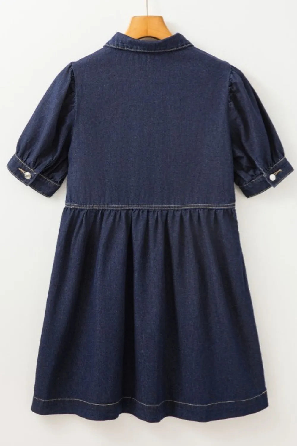 Collared Neck Half Zip Denim Dress 