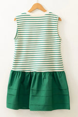 Stripe Sequin Clover Patched Contrast Mini Dress with Pockets 