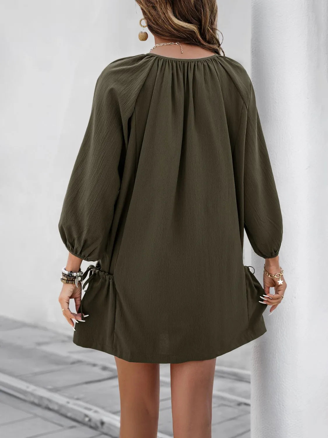 Button Front Balloon Sleeve Dress 