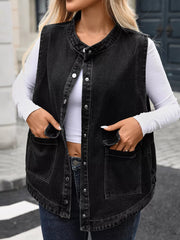 Snap Down Sleeveless Denim Jacket 