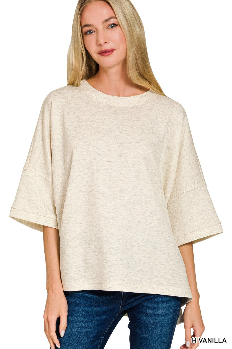 Zenana Scuba Round Neck Top With Side Slits 