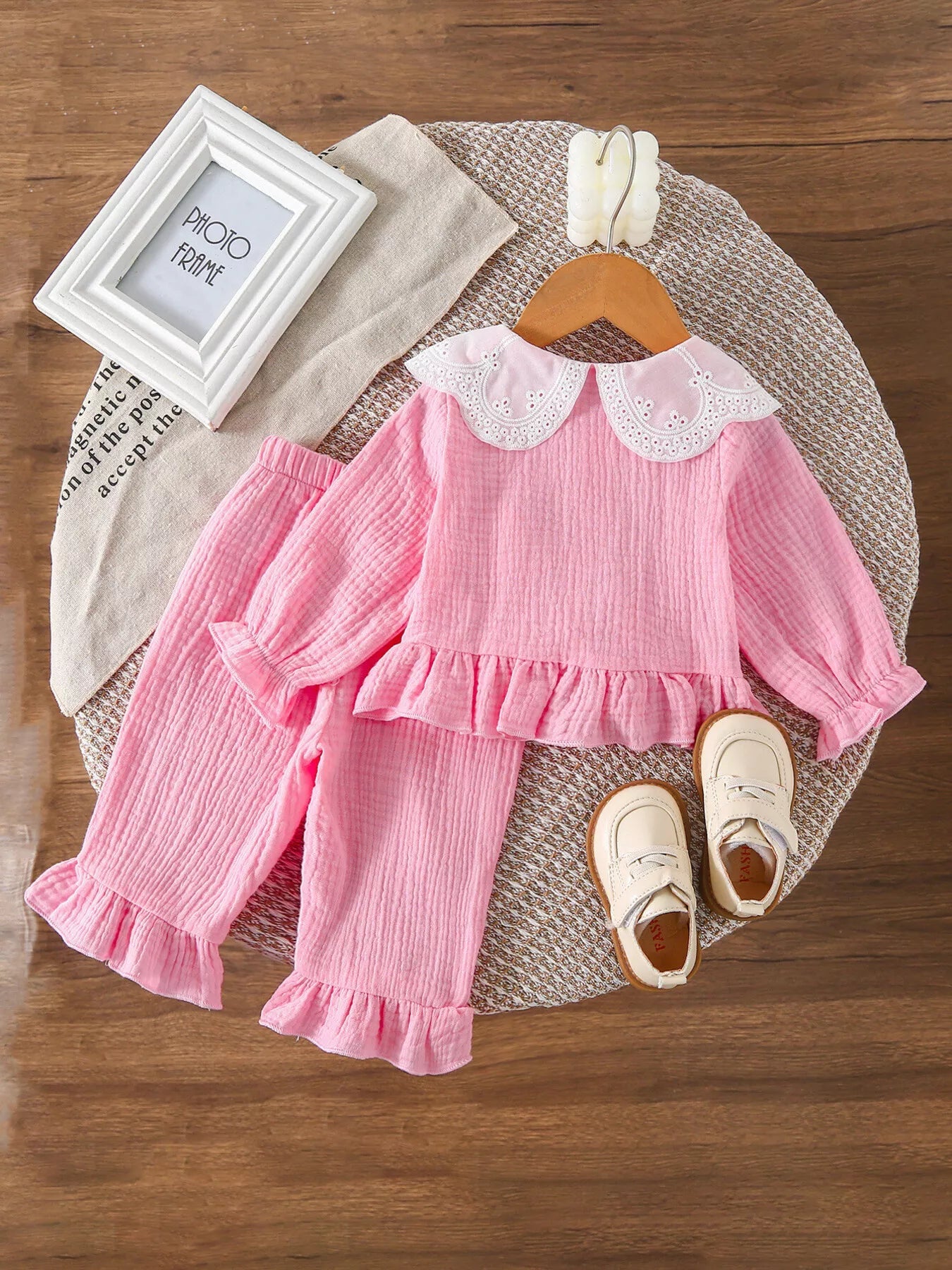 Children's Ruffle Trim Bow Decor Baby Set 
