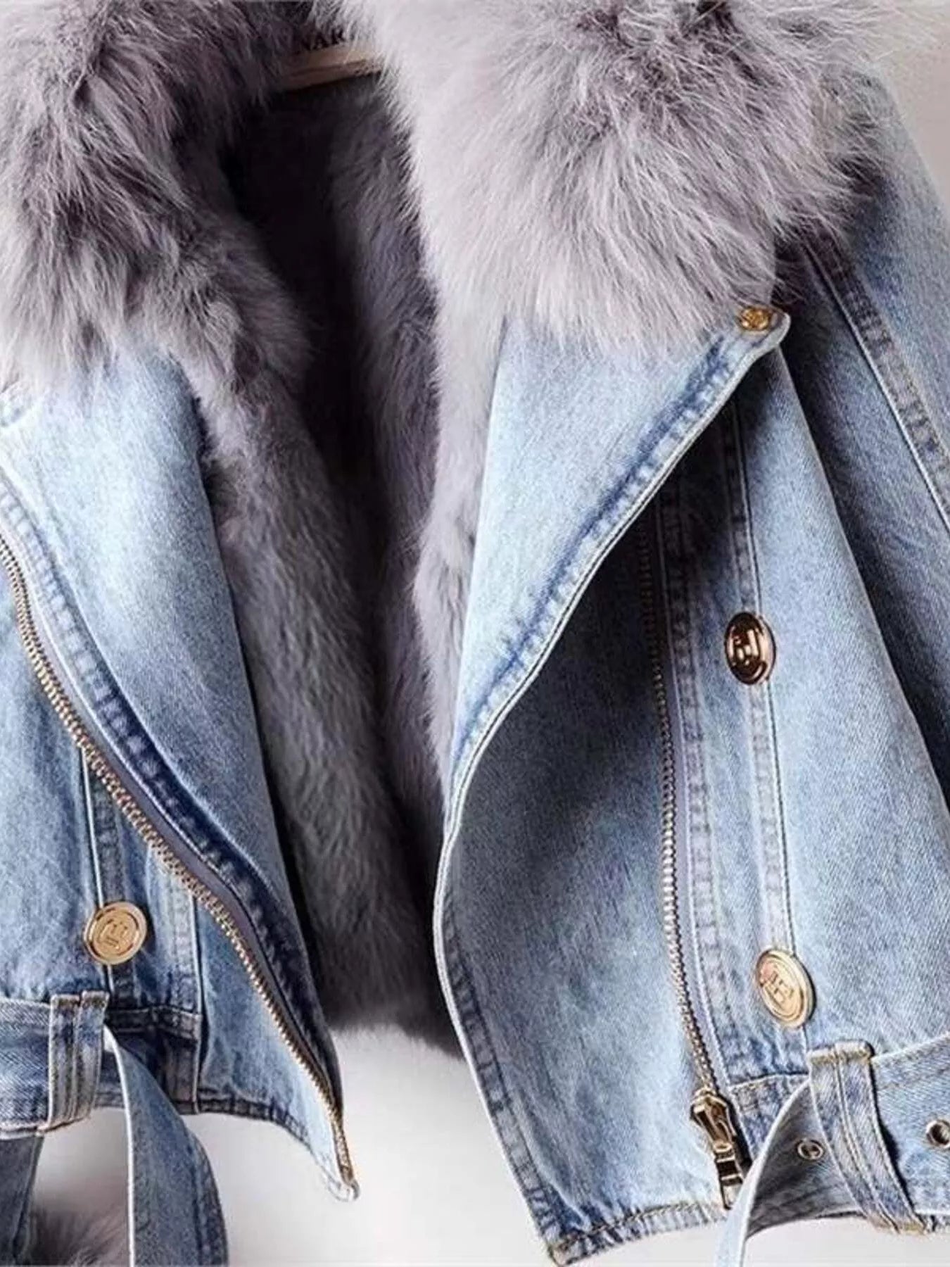 Full Size Faux Fur Collar Denim Jacket Plus Size 