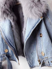 Full Size Faux Fur Collar Denim Jacket Plus Size 