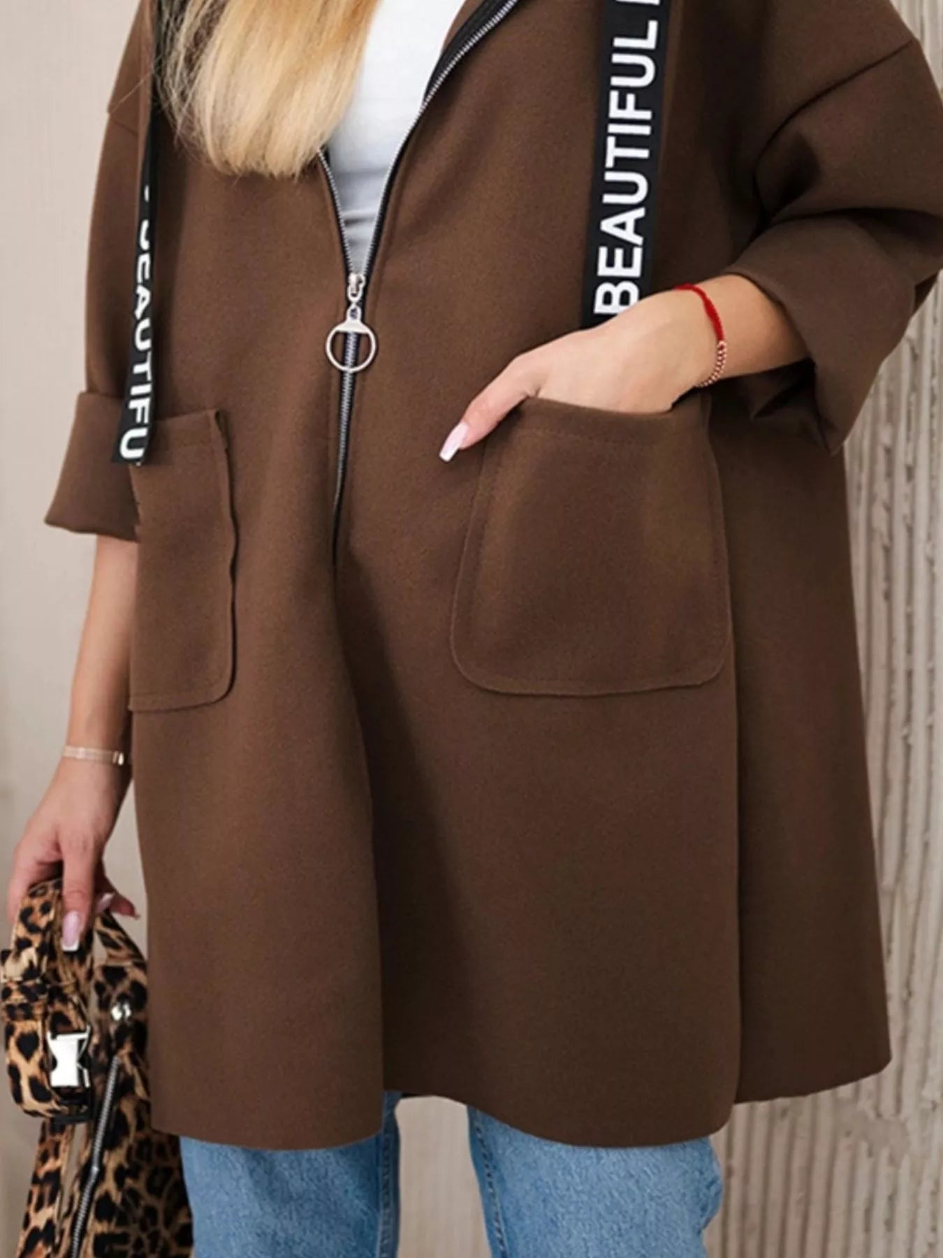 Full Size Hooded Zip-Up Longline Outerwear Plus Size 