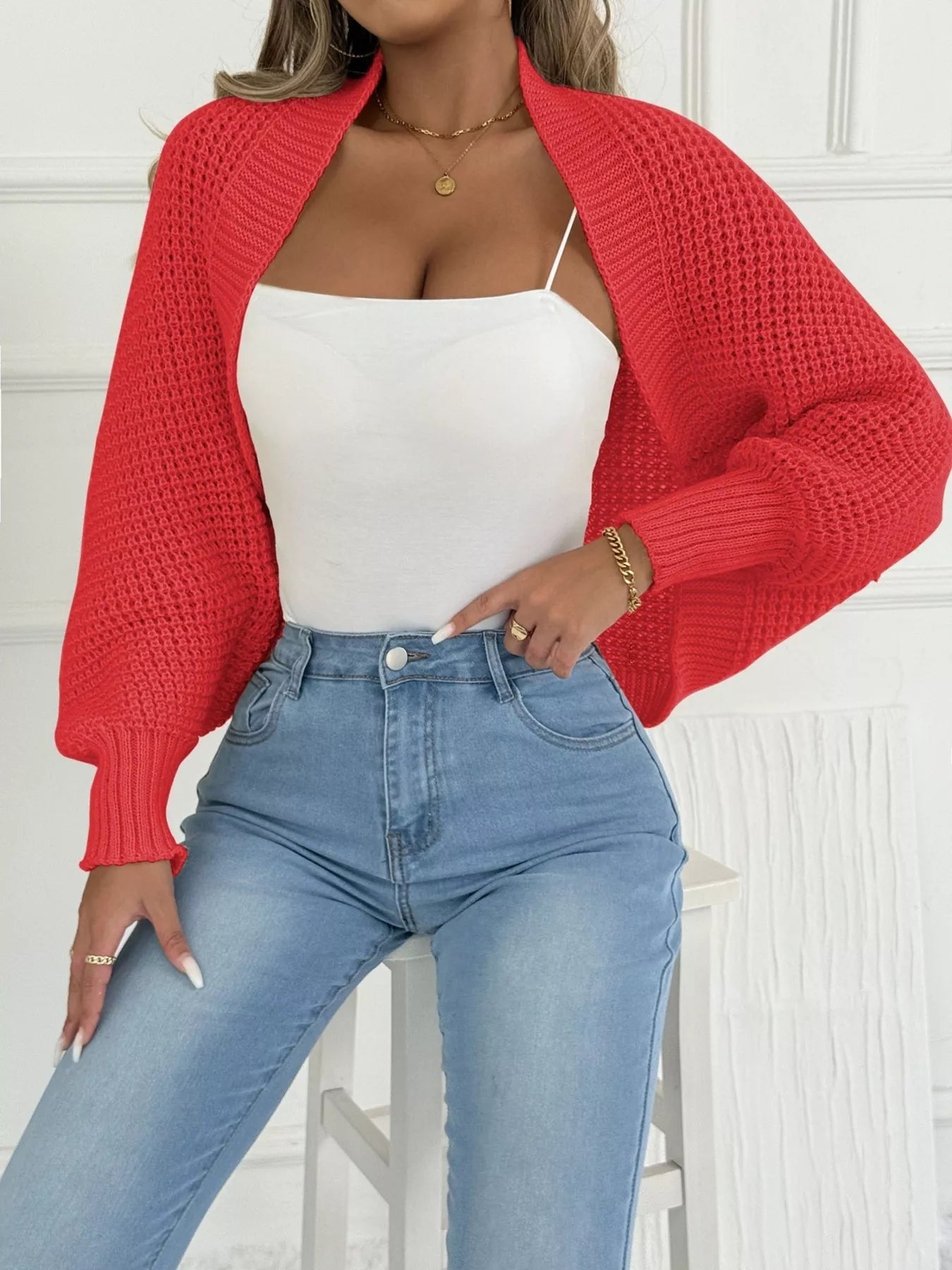 Open Front Batwing Sleeve Cardigan 