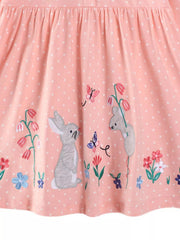 Children's Cute Animal Embroidered Polka Dot Long Sleeve Dress 