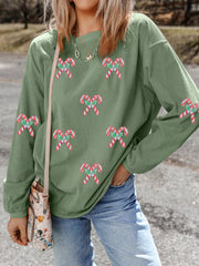 Candy Cane Shimmer Patched Corded Baggy Sweatshirt 