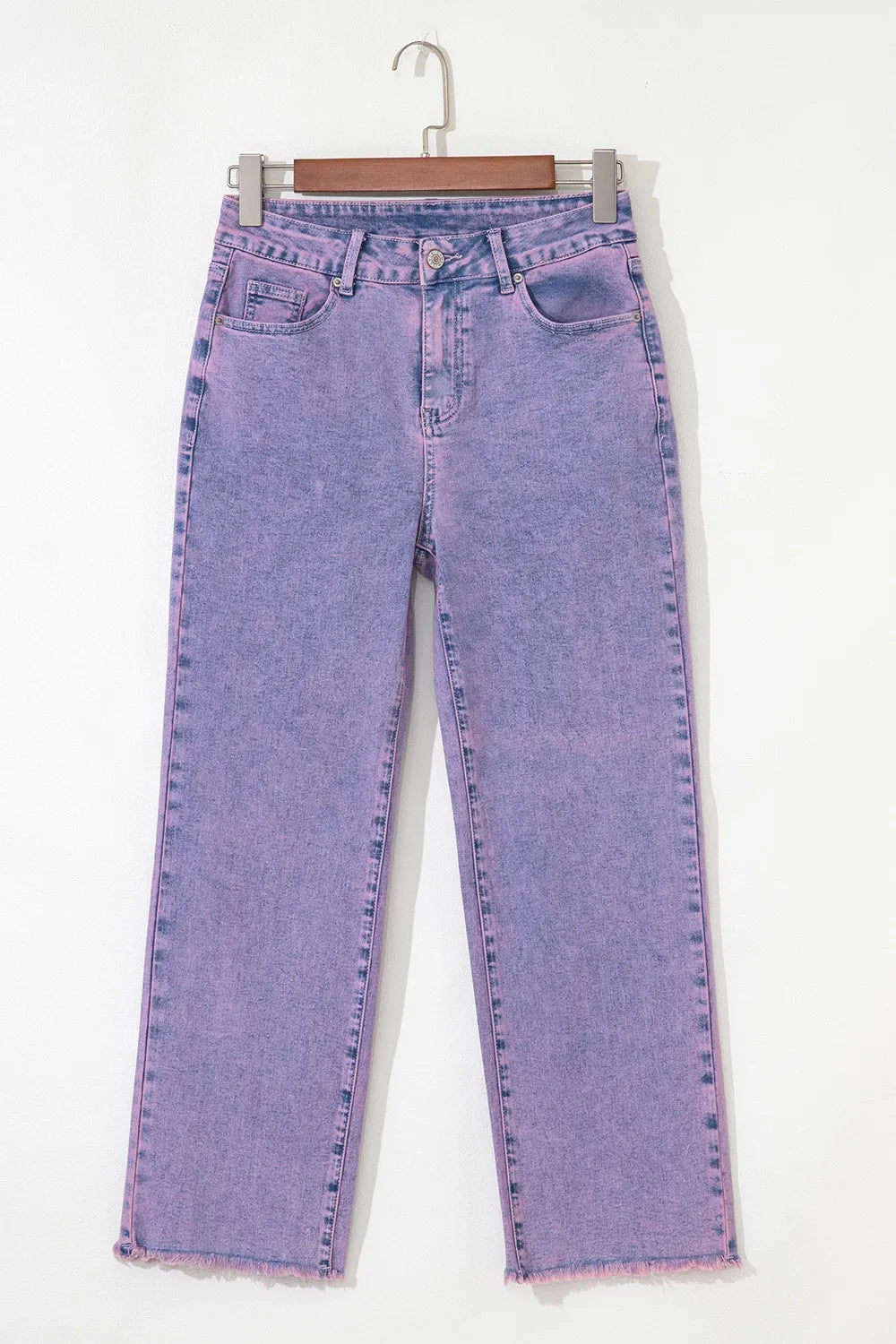 Washed Raw Hem Cropped Jeans 