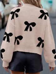 Pearl Embellished Bow Pattern Loose Sweater 