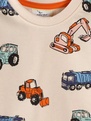 Children's Cartoon Vehicle Print Crew Neck Sweatshirt 