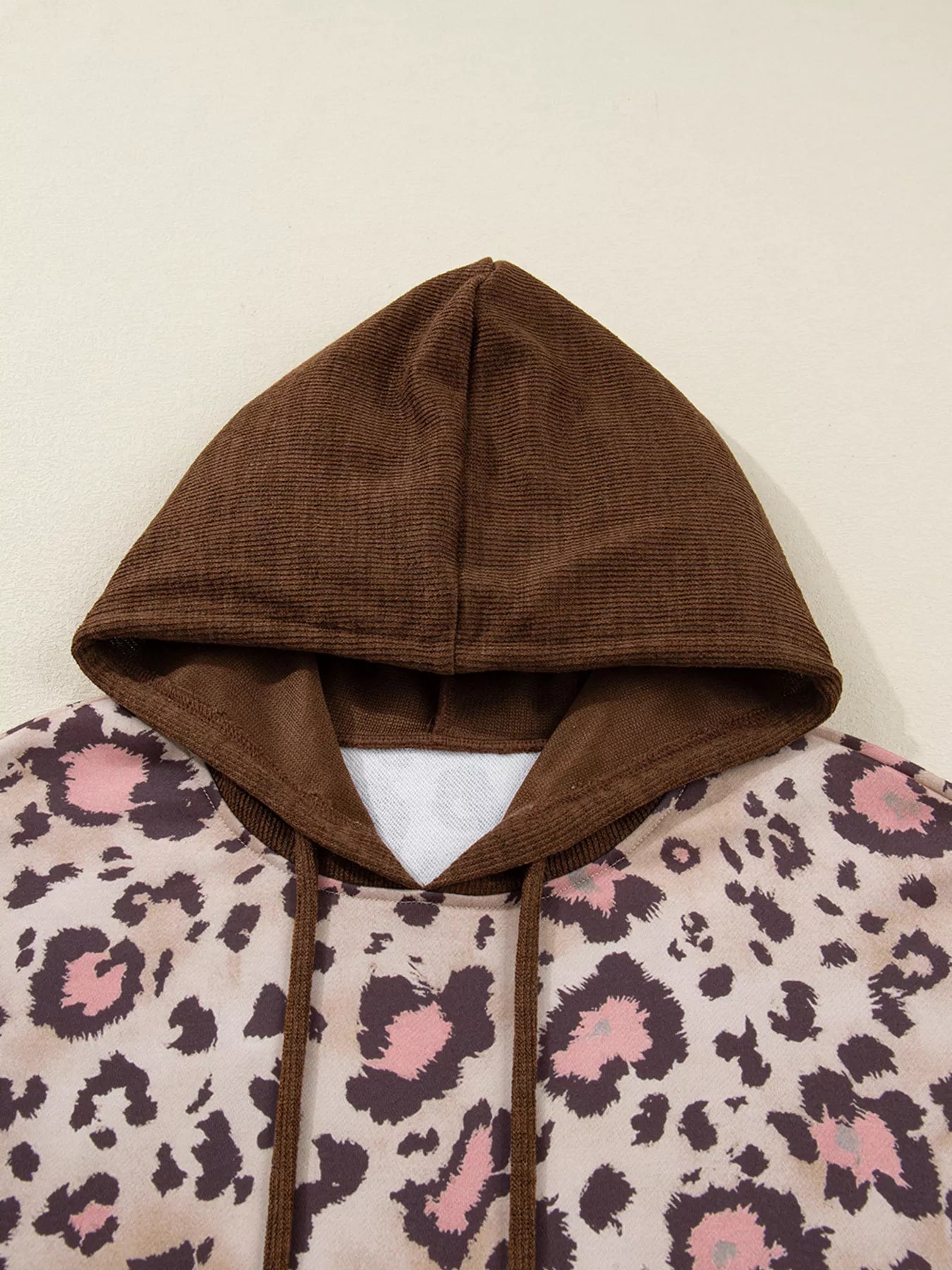 Plus Size Leopard Long Sleeve Drawstring Hoodie 