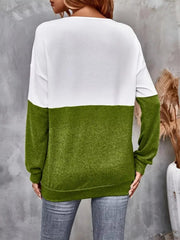 Crisscross V-Neck Color Block Long Sleeve T-Shirt 