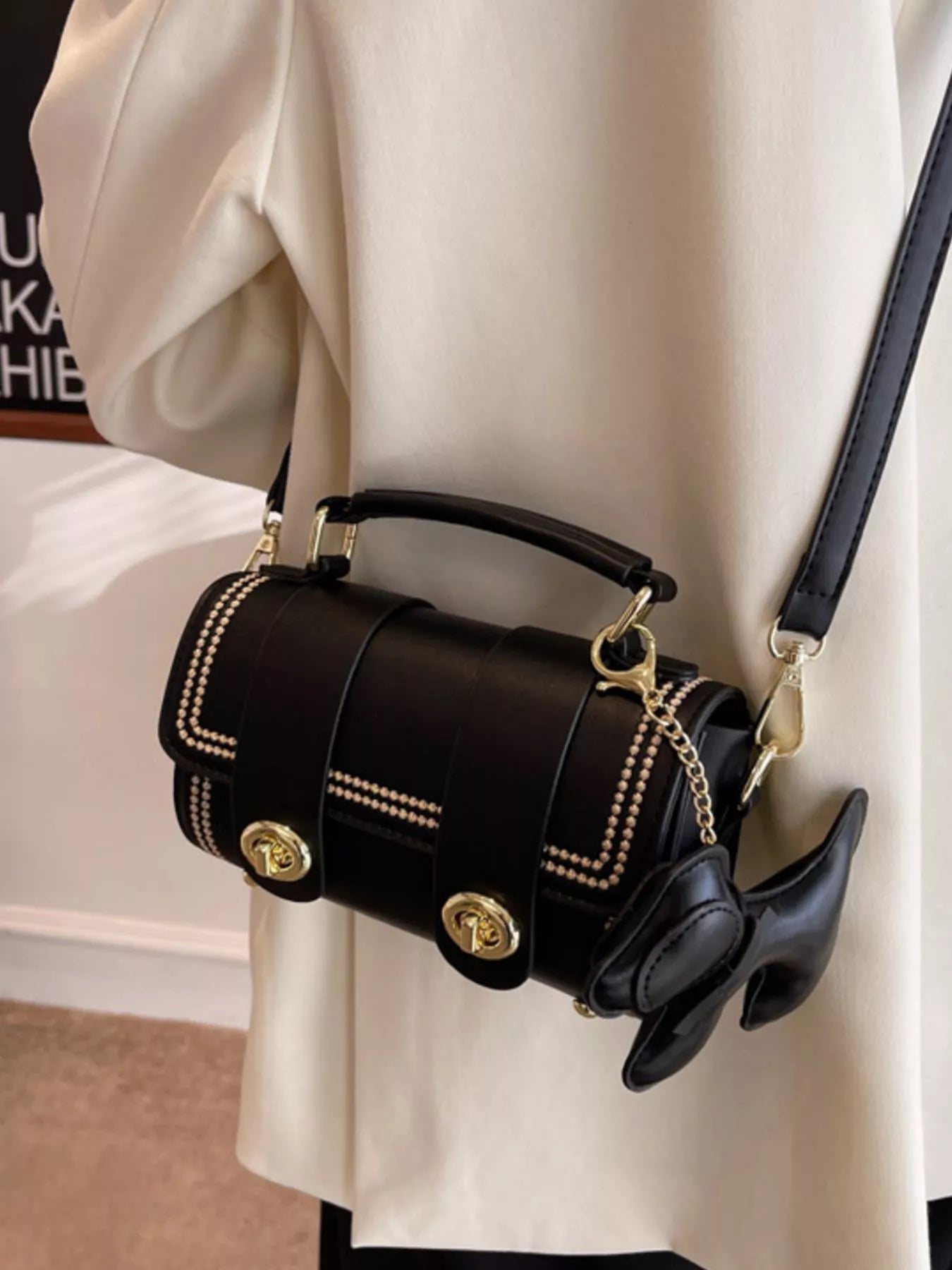 Leather Crossbody Bag with Charm 