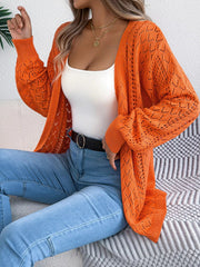 Openwork Open-Front Long Sleeve Cardigan 
