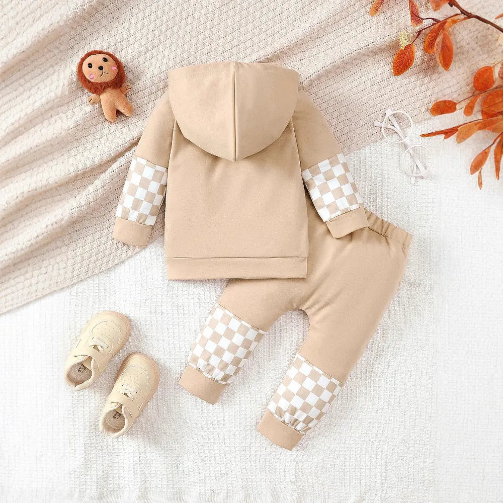 Checkered Long Sleeve Sweatshirt and Pants Set 
