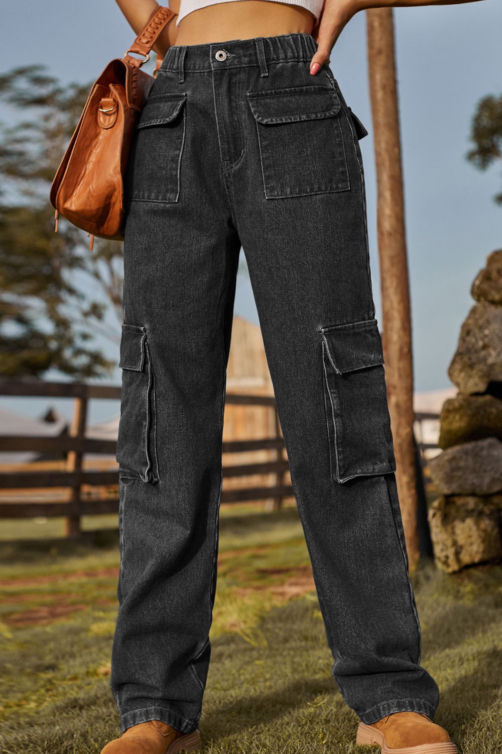 Loose Fit Long Jeans with Pockets 