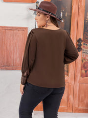 Plus Size Lace Detail Round Neck Long Sleeve Blouse 