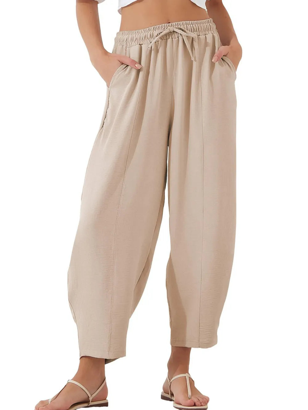 Full Size Drawstring Cropped Jogger Pants Plus Size 