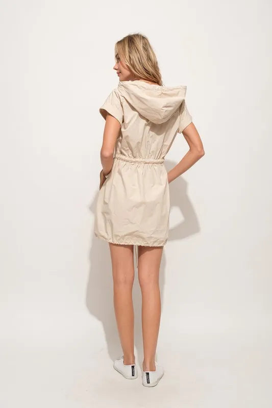And The Why Short Sleeve String Details Hooded Mini Dress 