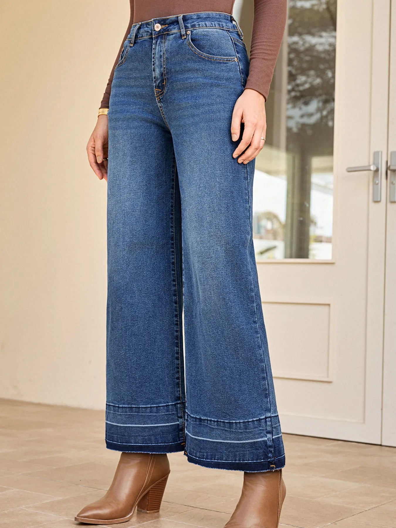 High Waist Wide Leg Washed Jeans 