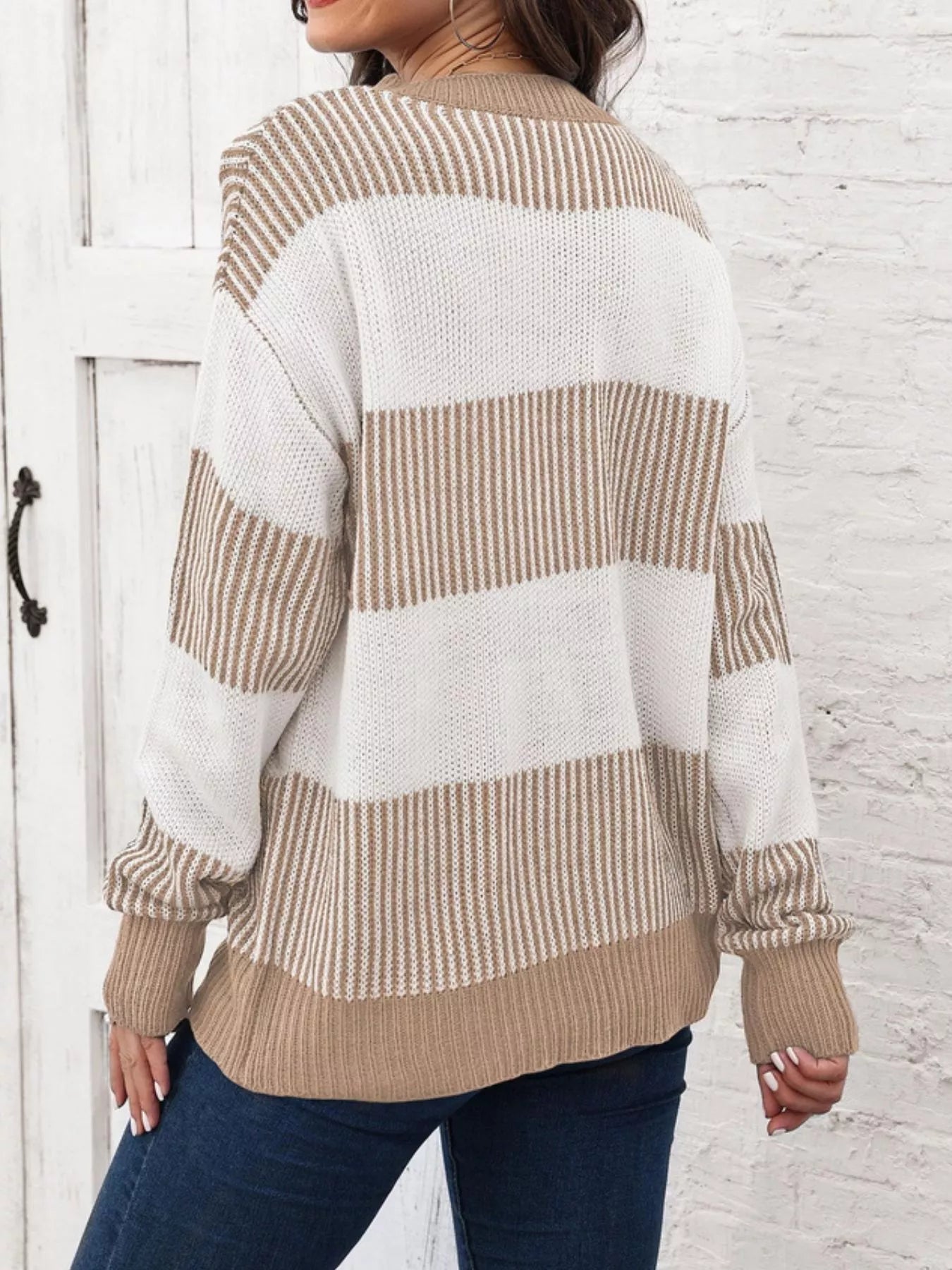 Full Size Color Block Dropped Shoulder Sweater Plus Size 