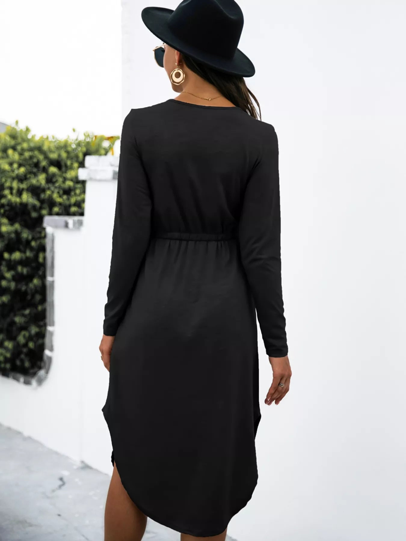 Drawstring Waist Long Sleeve Casual Dress 
